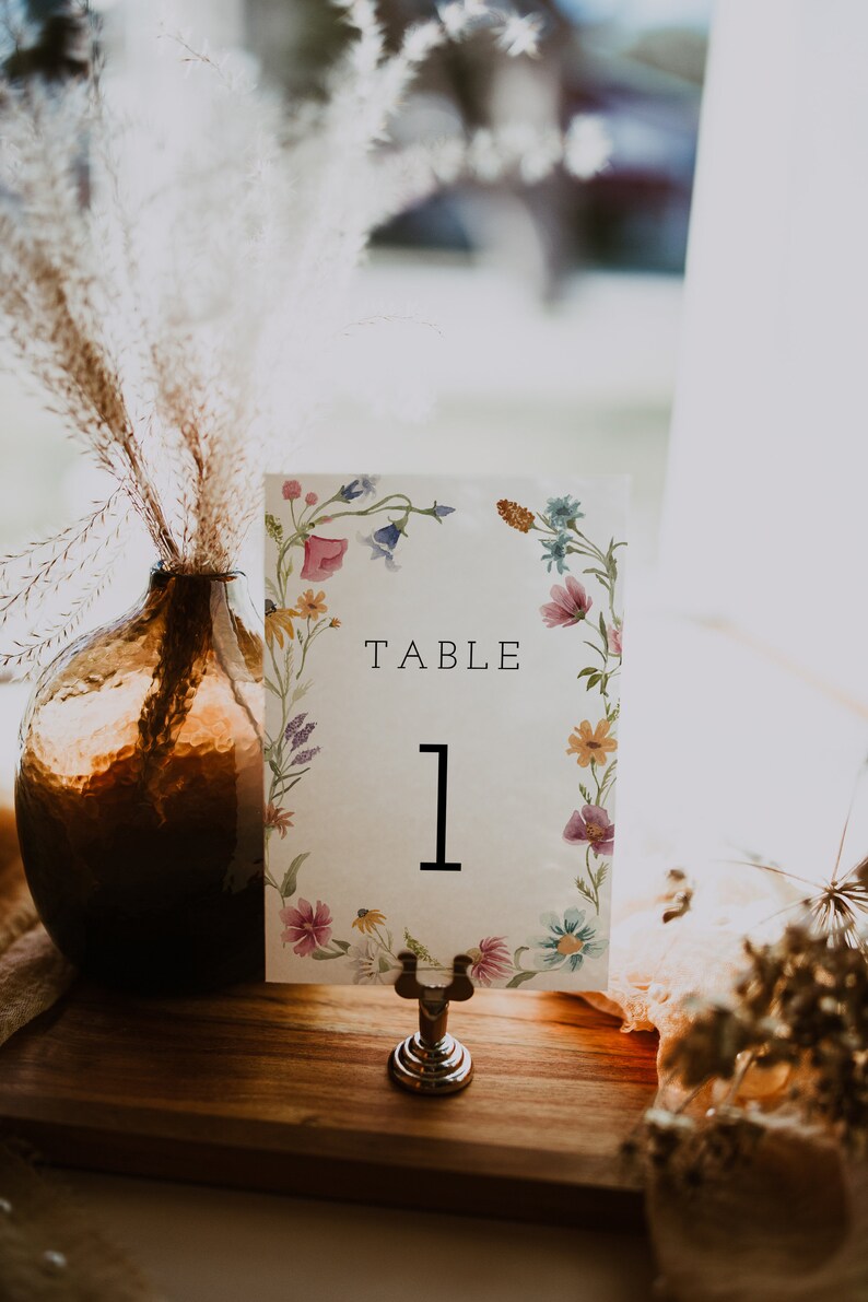 Wildflower Table Number Card Template Boho Table Number | Etsy