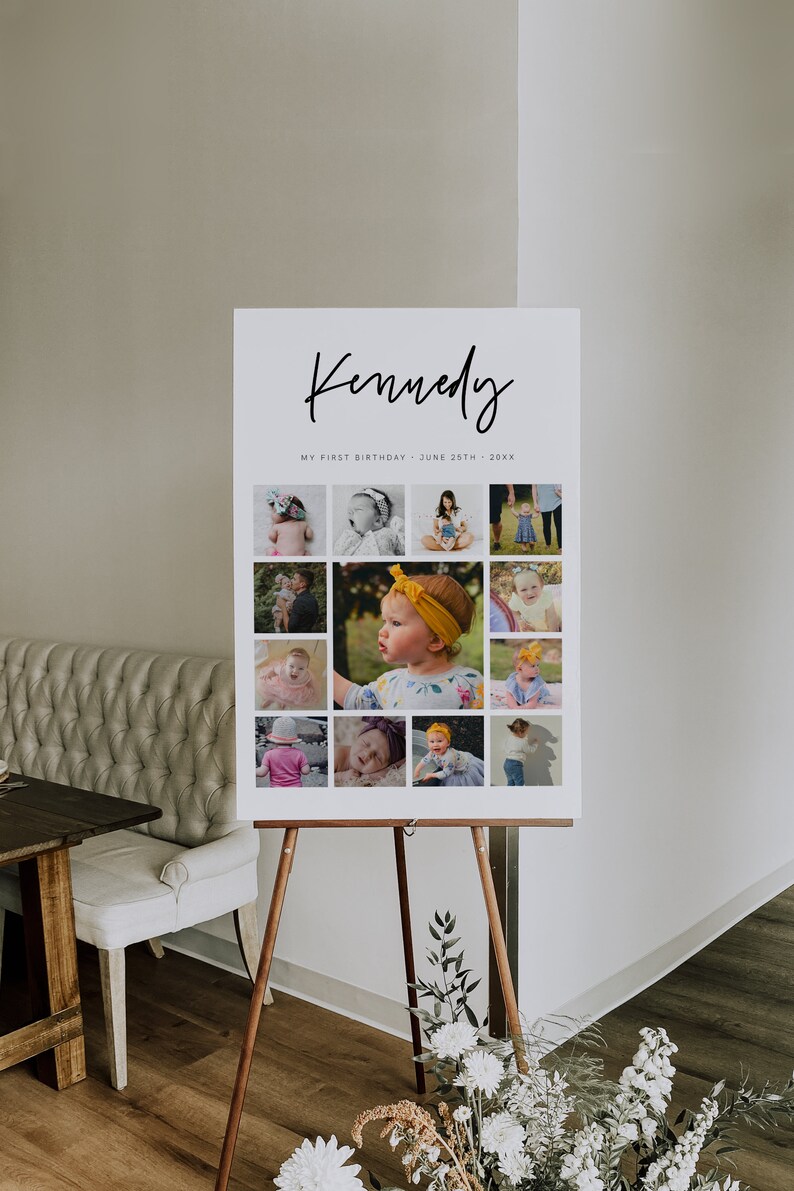 Babys first year poster template photo collage 1st birthday etsy