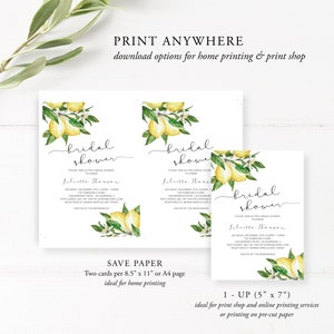 Lemon Bridal Shower Invitation Instant Download, Invitation with Lemon Citrus Watercolor, Instant Download, Printable, Editable Template image 3