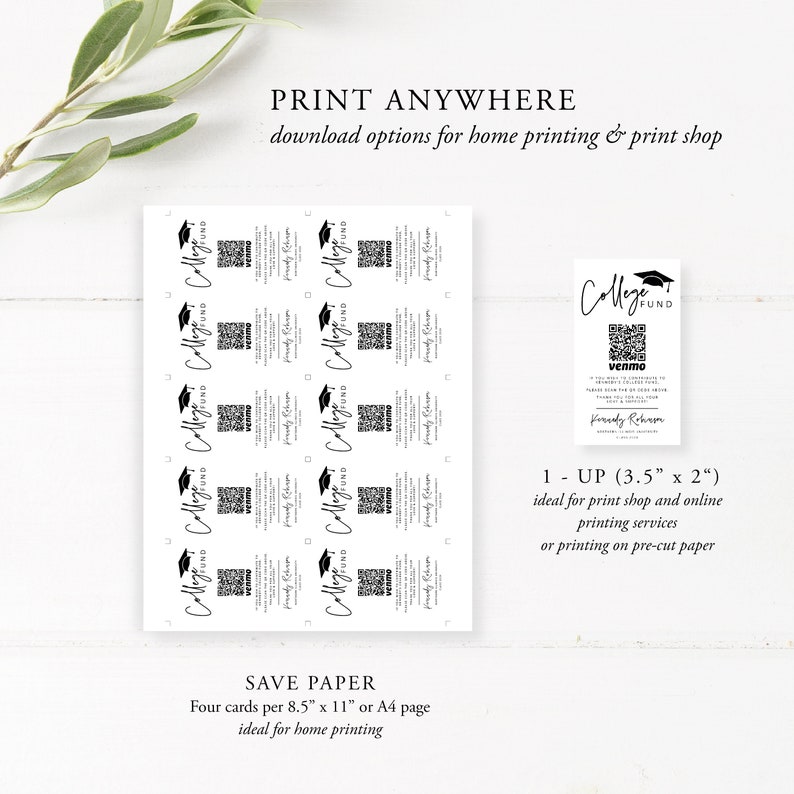 College Fund QR Card, Graduation QR Code Card Printable, Graduation Venmo Card Template, Modern Minimalist Graduation Donation Fund DIY, 41 zdjęcie 4