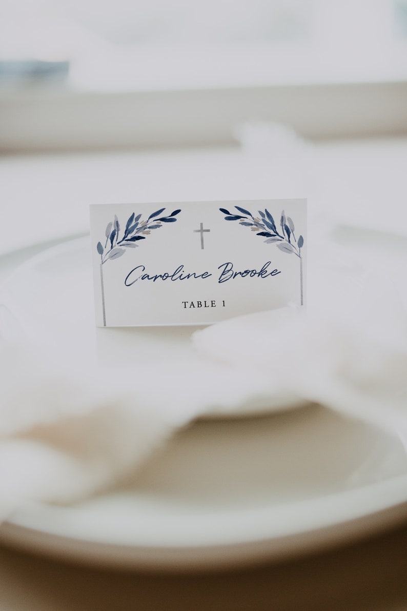 Greenery Baptism Place Card Template Printable Place Cards Etsy