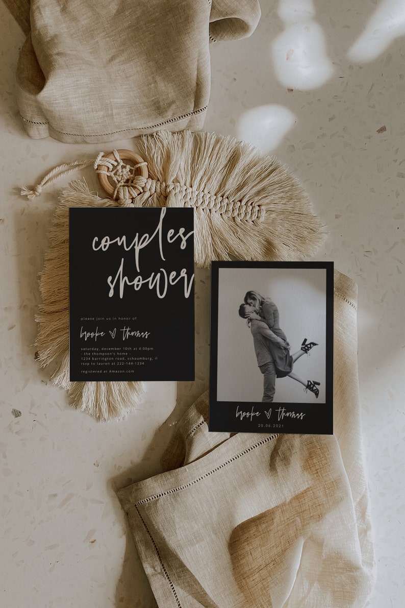 Modern Couple Shower Invitation Template, Black Minimalist Couple Shower Invite, Engagement Party Invitation, Couples Shower, 41 zdjęcie 1