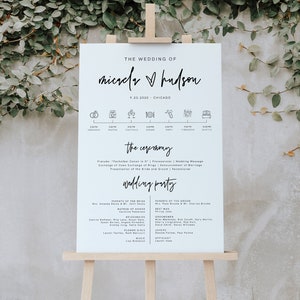 Minimalist Wedding Program Sign Template, Modern Wedding, Wedding Itinerary, Timeline Sign, Download, Editable, Template, 41