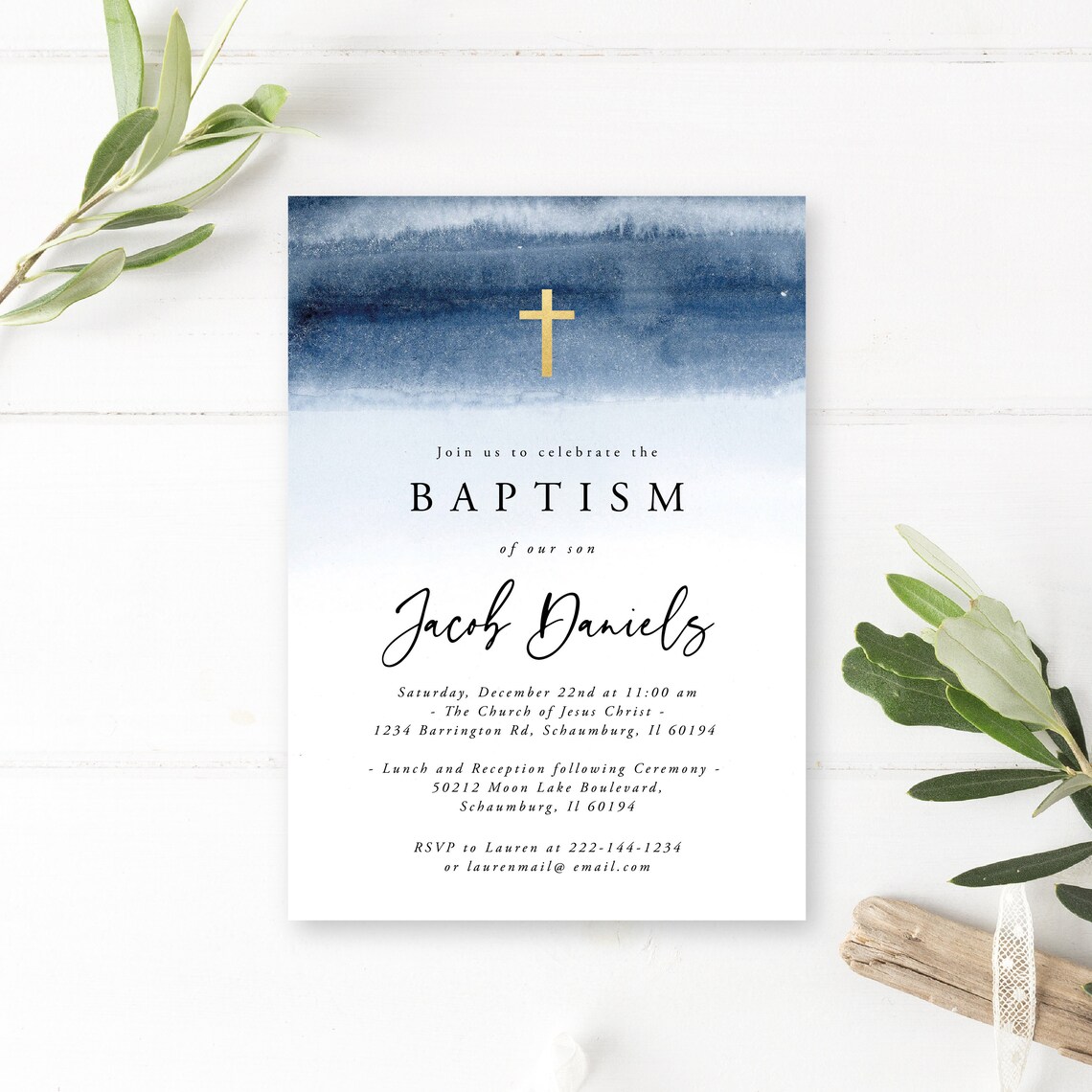 Blue Watercolor Baptism Invitation Template Baptism Etsy Australia