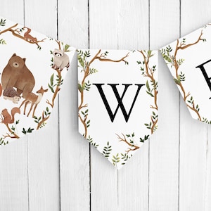 Woodland Welcome Baby Banner, Baby Shower Banner, Woodland Baby Shower, Woodland Greenery Baby , Neutral Baby Shower Banner, Editable, 71