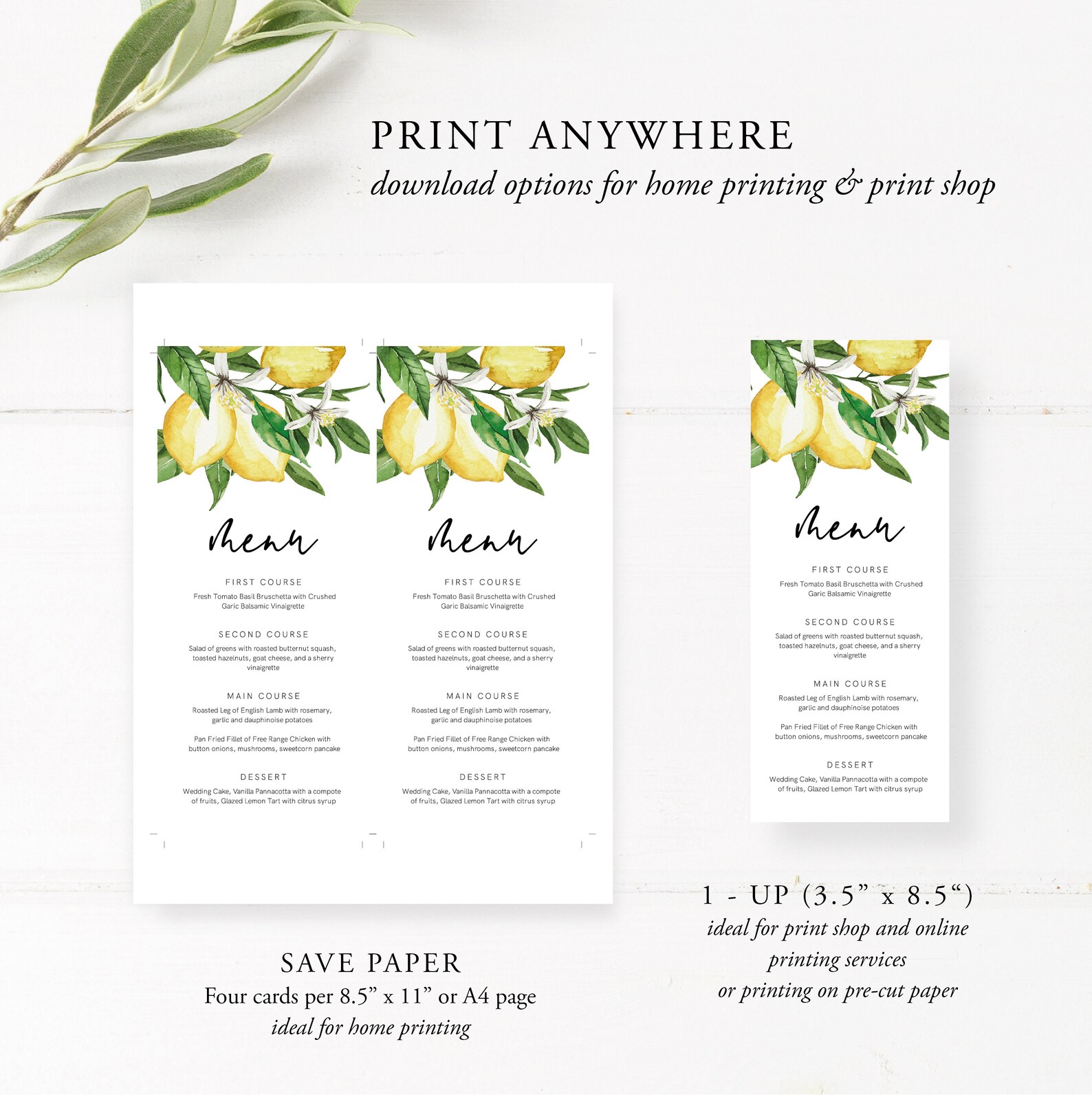 Lemon Menu Template Citrus Menu Printable Wedding Dinner Etsy