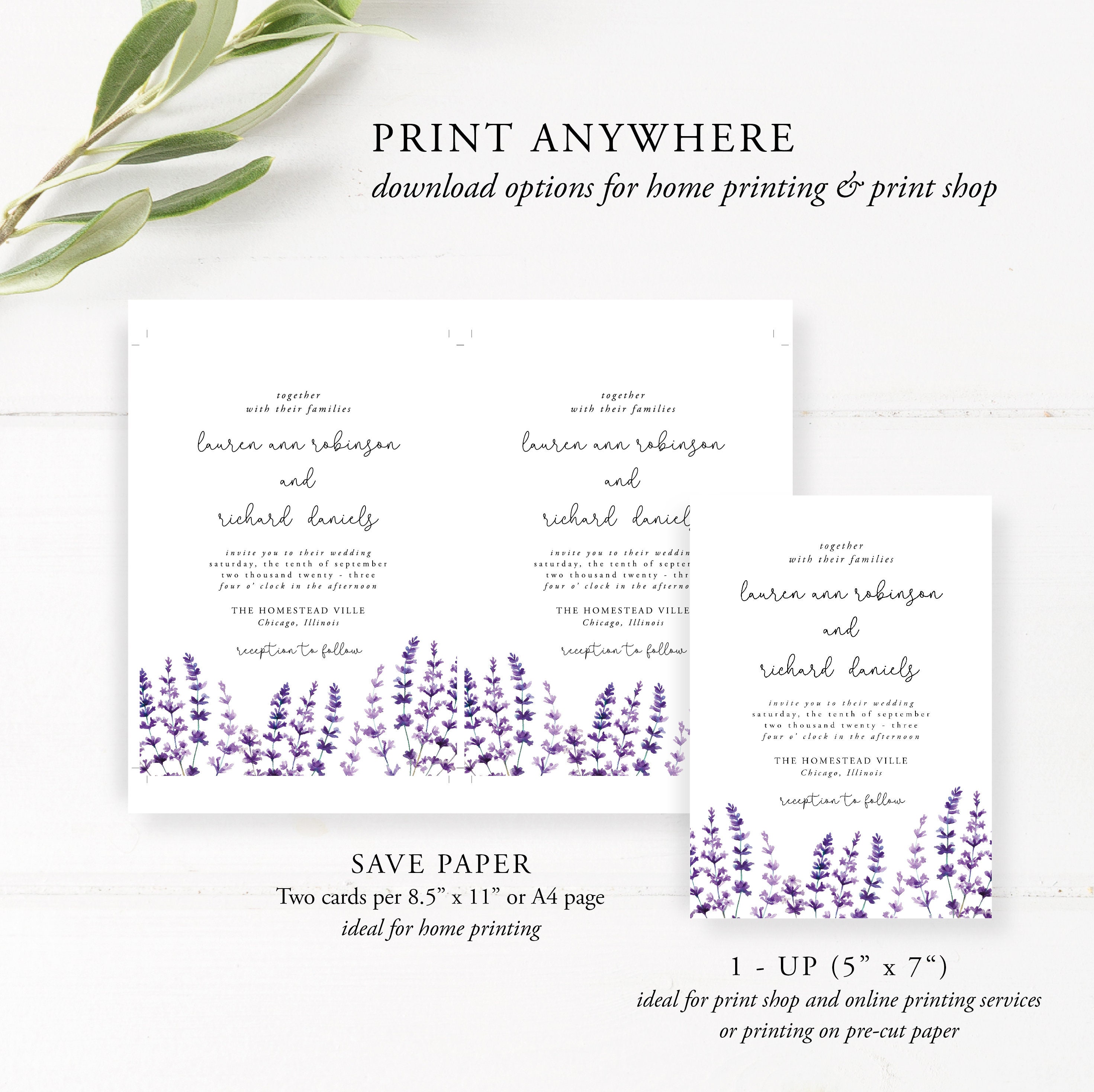 Lavender Wedding Invitation Template Purple Floral Printable - Etsy