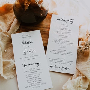 Modern Wedding Program Template, Modern Wedding Program, Minimal Wedding Program, Printable Program Wedding, Instant, Template, 003