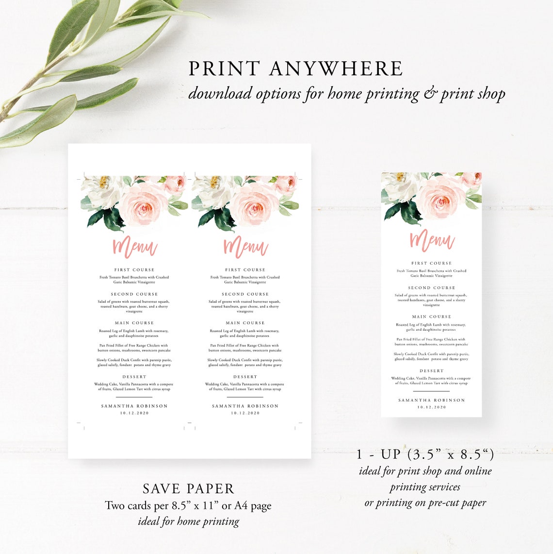 Blush Floral Menu Template Blush Wedding Menu Boho Birthday Etsy