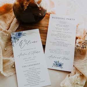 Dusty Blue Wedding Program Template, Blue Floral Wedding Program, Dusty Wedding Program, Printable Program Wedding, Instant, Template, 06