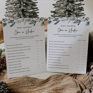 Over or Under Baby Shower Game, Winter Baby Shower Template, Pine ...