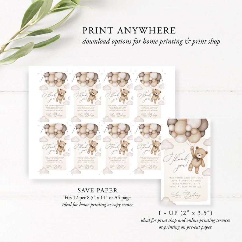 Bear Baby Shower Favor Tag Template Bear Balloons Favor Tag - Etsy