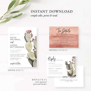 Cactus Wedding Invitation Template, Desert Wedding Invitation Printable Set, Boho Wedding Invitation, Editable, Download, 45 image 4