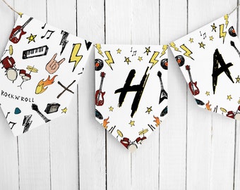 Rock and Roll Banner Template, Rock and Roll Birthday, Custom Banner, Star Banner, Editable bunting, DOWNLOAD, Rock Theme Party, 109