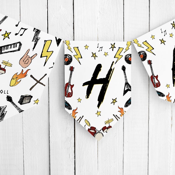 Rock and Roll Banner Template, Rock and Roll Birthday, Custom Banner, Star Banner, Editable bunting, DOWNLOAD, Rock Theme Party, 109