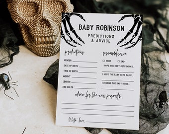 Baby Predictions and Advice Card, Halloween Baby Shower, Skull Baby Shower, A Little Boo is Almost Due, Editable Text, DIY Baby Advice, 69
