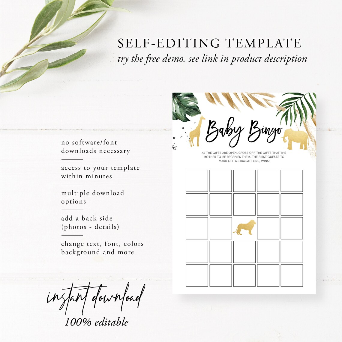 Baby Bingo Game Safari Baby Shower Printable Game Animals - Etsy