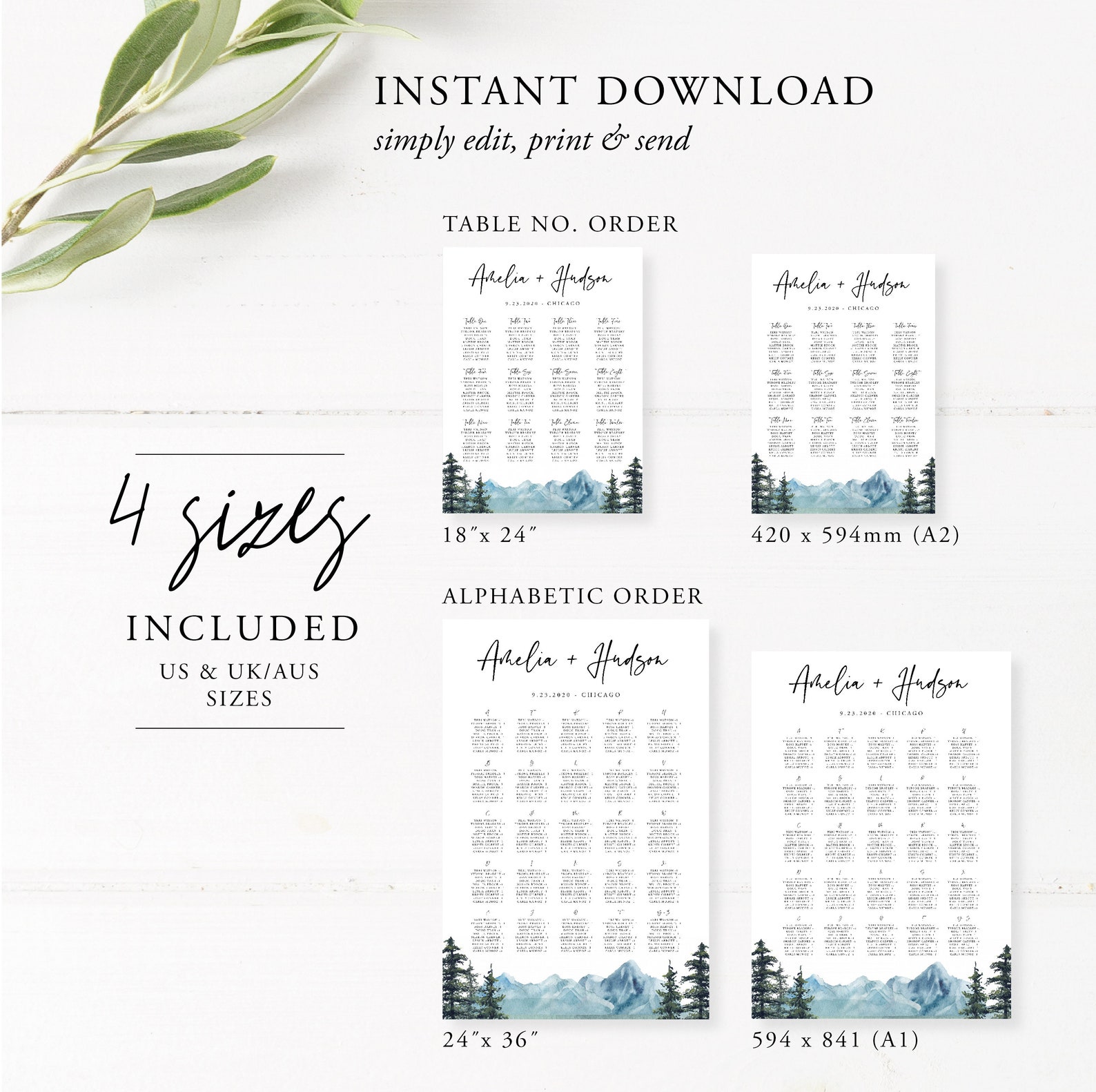 Mountain Seating Chart Poster Woodland Printable Wedding Etsy