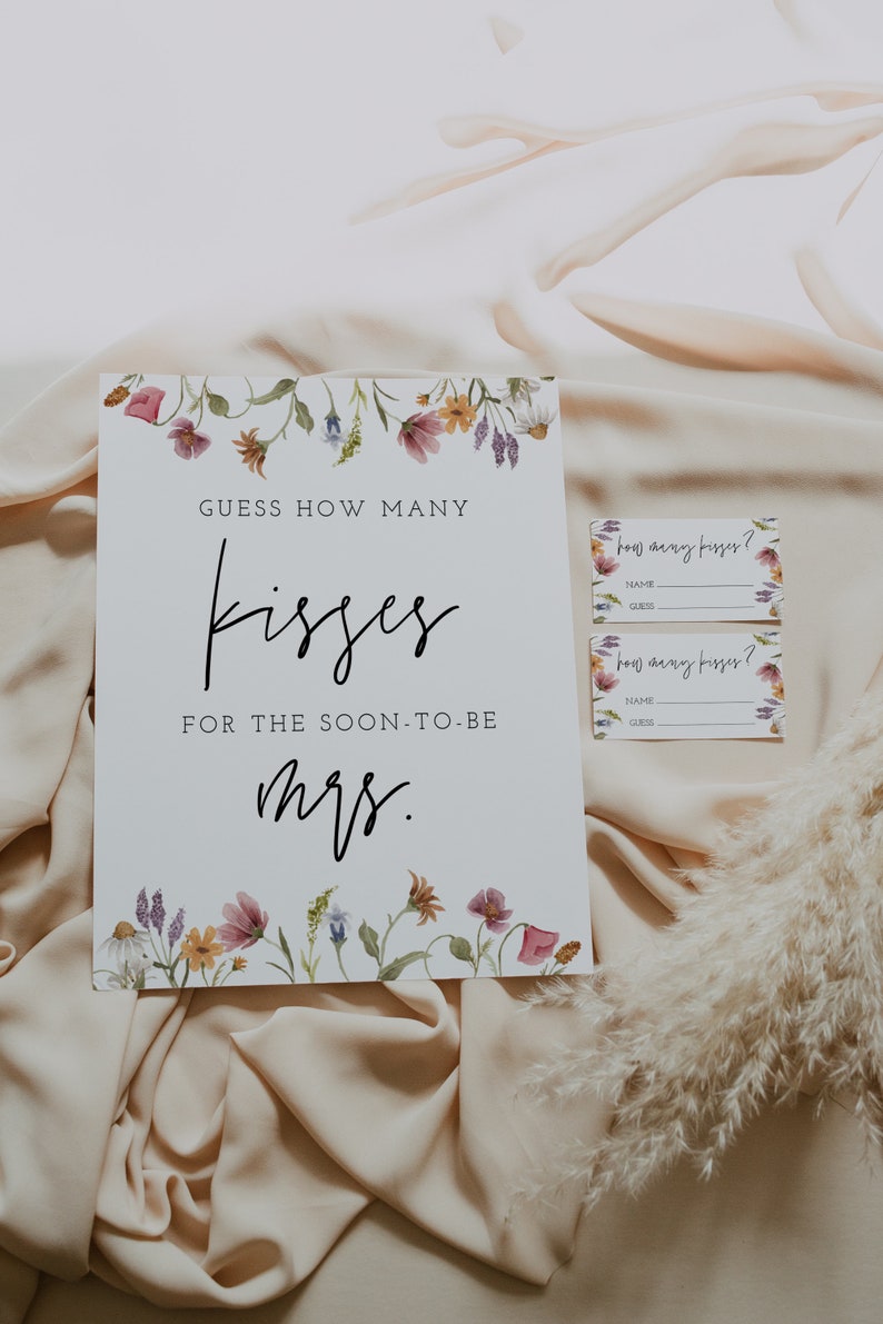 How Many Kisses Bridal Shower Game, Wildflower Bridal Shower Printable, Hershey Kisses Game, Floral bridal, Instant Download, Templett, 55 image 2
