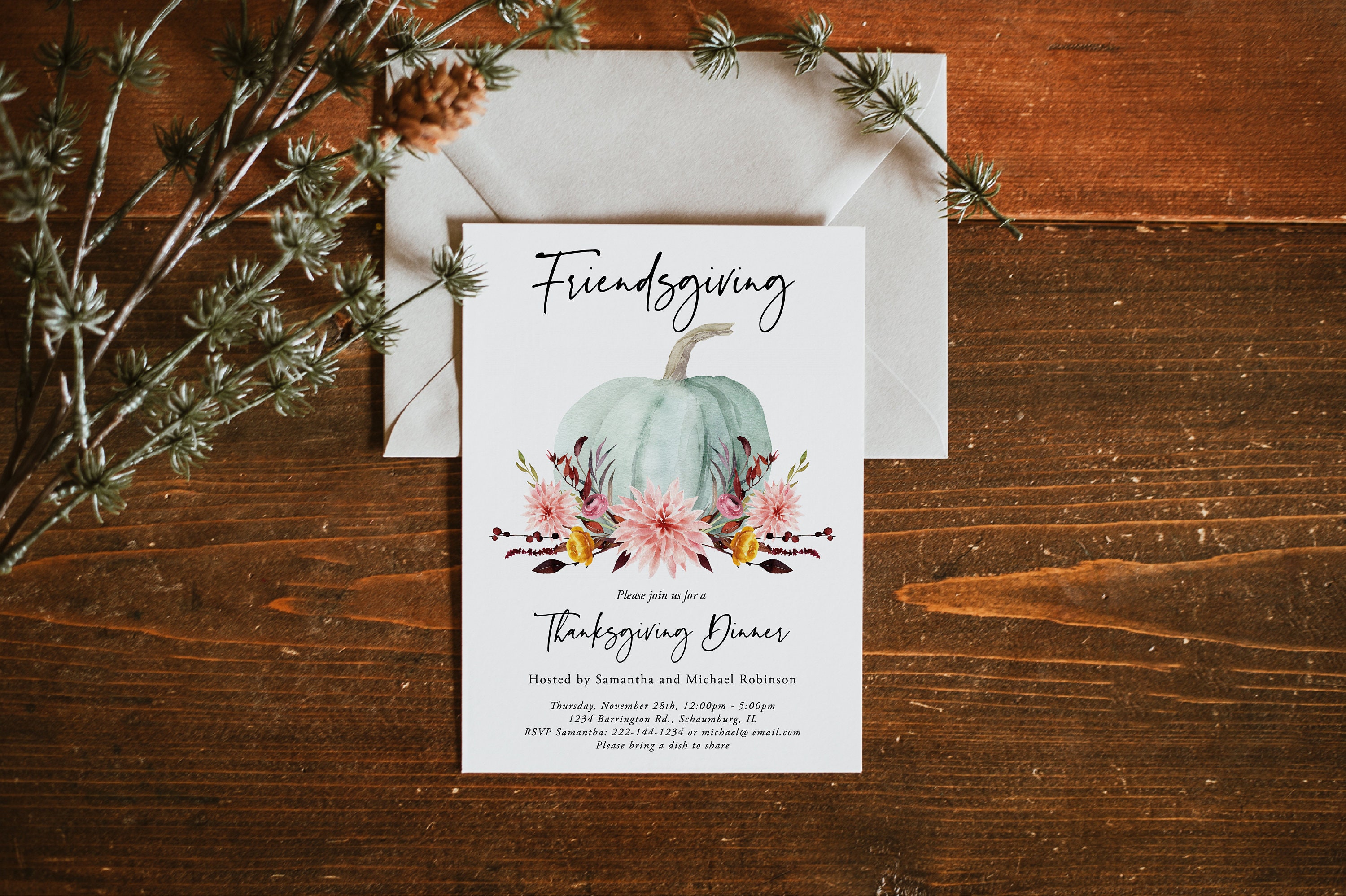 Friendsgiving Invitation Template Floral Thanksgiving Etsy