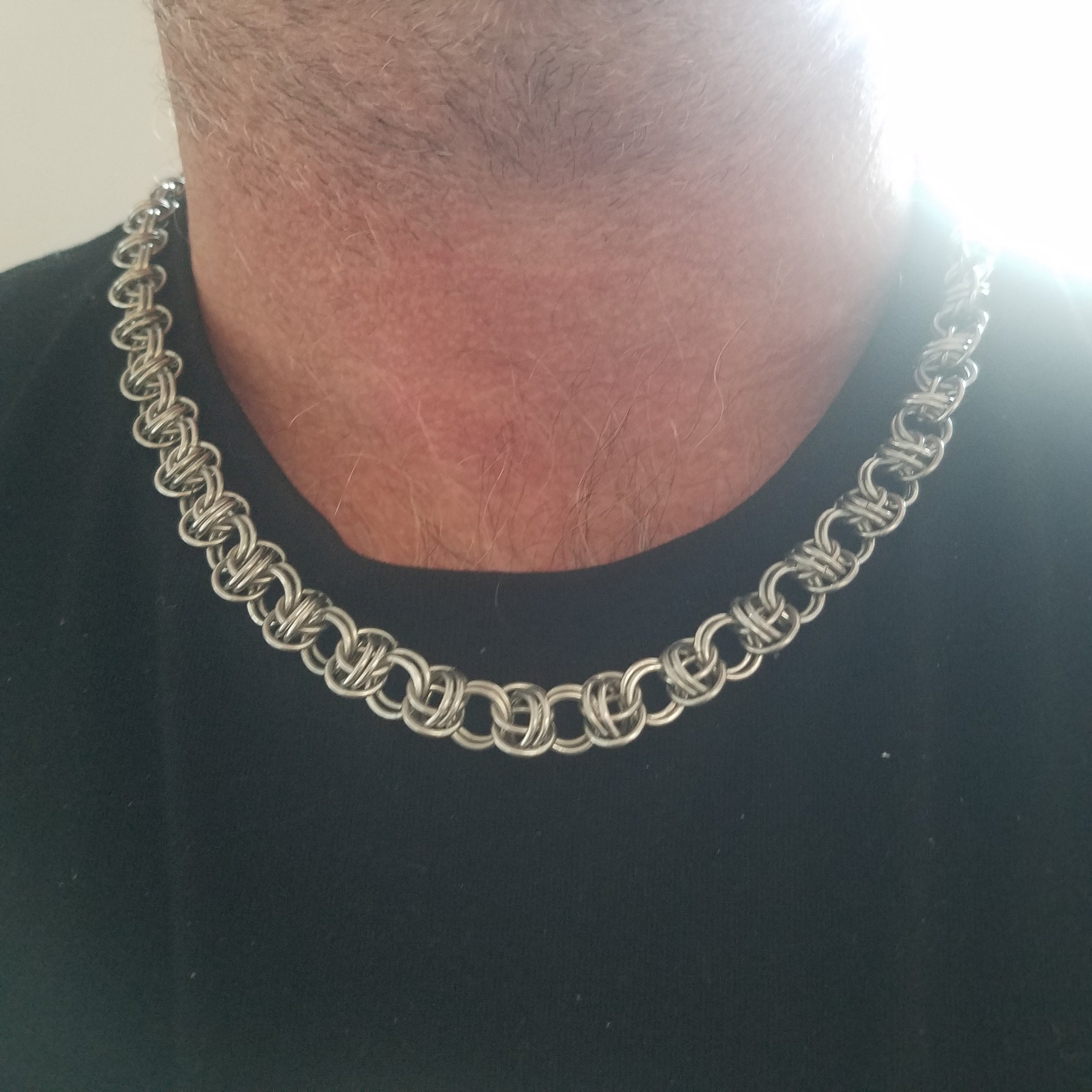 Chainmaille Barrel Weave Necklace Unisex Necklace Handmade Etsy