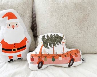 Retro Christmas Car, Christmas Pillow, Vintage Holiday Car, Kids Holiday Gift, Christmas Pillow Decor, Pink Retro Car