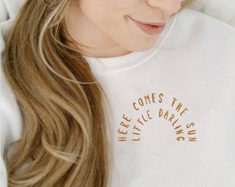 Here Comes The Sun Sweatshirt, Rainbow, Rainbow Sweatshirt, Positive Apparel, White and Orange, Matching Sweatshirt