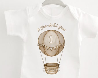 First Birthday Outfit, A Onederful Year, Hot Air Balloon, Neutral, Balloon, First Birthday Outfit, Onederful Birthday, 1st Birthday