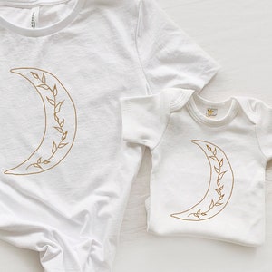 Moon Shirt Set, Neutral, Mommy and Me outfit, Matching Mom & Baby Shirt, Moon baby Gift, Matching Shirt Set, Cotton Taupe