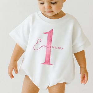 Tutina per il primo compleanno della bambina, vestito rosa per il compleanno, maglietta per il primo compleanno, primo compleanno della bambina, tutina rosa semplice, regalo per un anno