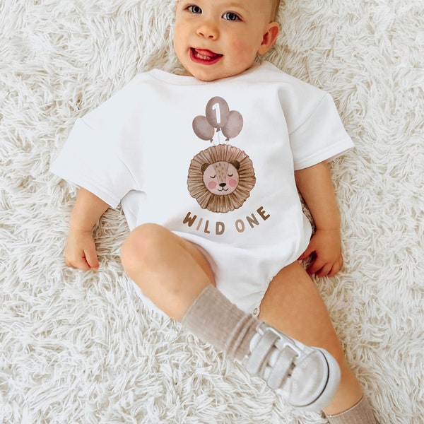Barboteuse sweat premier anniversaire, sauvage, sweat barboteuse, hipster, non sexiste, tenue premier anniversaire, lion, sauvage premier anniversaire