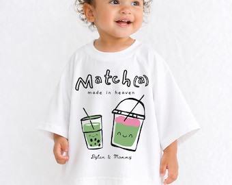 Kinder Oversized Matcha Shirt, Grafik T-Shirt Kinder Shirt, Übergroßes Baby & Kleinkind T-Shirt, Mama und Ich, Trendy Gender Neutral