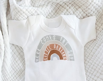 Here Comes The Sun Baby Bodysuit, Rainbow, Neutral, Here Comes The Sun Shirt, Rainbow Bodysuit, Cotton