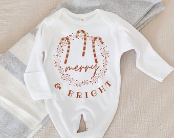 Christmas Baby , Baby First Christmas one piece, Merry and Bright, First Christmas Outfit, Neutral Christmas Outfit, Candy Canes