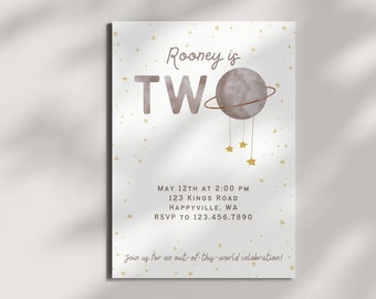 TWO Space Invitation, Editable Digital Birthday Invite, Second Birthday Invite, Space Invitation, Digital Invitation, Planet, Space Birthday