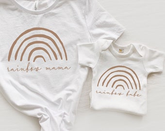 Rainbow Shirt Set, Burnt Orange, Mommy and Me Rainbow Shirts, Matching Mom & Baby Shirt, Rainbow baby Gift, Matching Shirt Set, Cotton Taupe