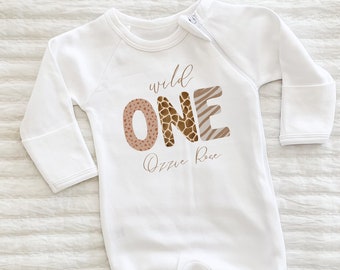 Erster Geburtstagsromper, Wild One, Sweatshirt Strampler, Hipster, Mädchen, Tierdruck, 1