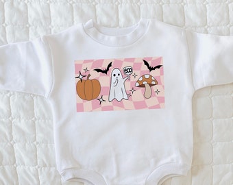 First Halloween Baby Outfit, Baby First Halloween, Pink, Bubble Romper, Baby Sweatshirt Romper, Retro, Bubble romper, Pink Halloween