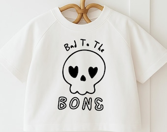 Skull Kids Oversized T-Shirt,  Halloween Shirt for Baby & Toddler, Halloween Graphic Tee, Trendy Skeleton Tee, Bad To The Bone