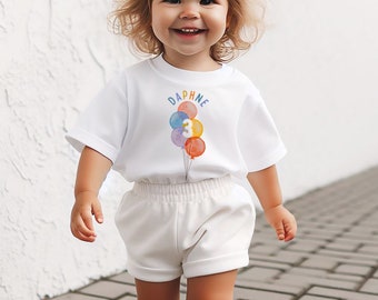 First Birthday Sweatshirt Romper, Birthday Balloon Shirt, Balloon Romper, 1st Birthday Outfit, Rainbow Birthday Romper, Rainbow Balloons