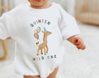 Strampler zum ersten Geburtstag, Wild One, Sweatshirt-Strampler, Hipster, geschlechtsneutral, Outfit zum ersten Geburtstag, Giraffe, Wild One Erster Geburtstag, Wild