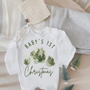 Baby First Christmas one piece, First Christmas Outfit, Neutral Christmas Outfit, Christmas Baby Clothes, Christmas Trees, First Christmas image 4