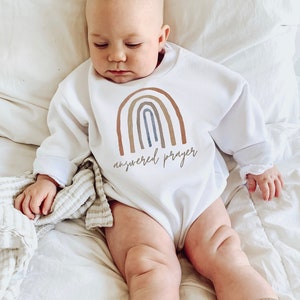 Answered Prayer, Rainbow Baby Sweatshirt Bodysuit, Baby Shower Gift, Sweatshirt Romper, Baby Sweatshirt, Hipster, Gender Neutral image 2