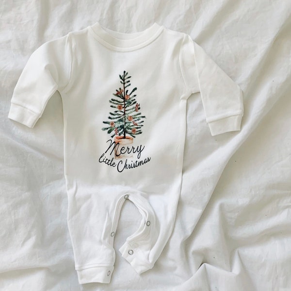 Merry Little Christmas, Baby First Christmas one piece, Baby Jammies, First Christmas Baby Outfit, Baby's First Christmas