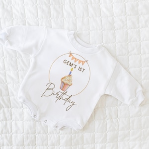 First Birthday Baby Sweatshirt Romper, Cupcake Sweatshirt, Sweatshirt Romper, Hipster, Gender Neutral, Custom First Birthday Outfit