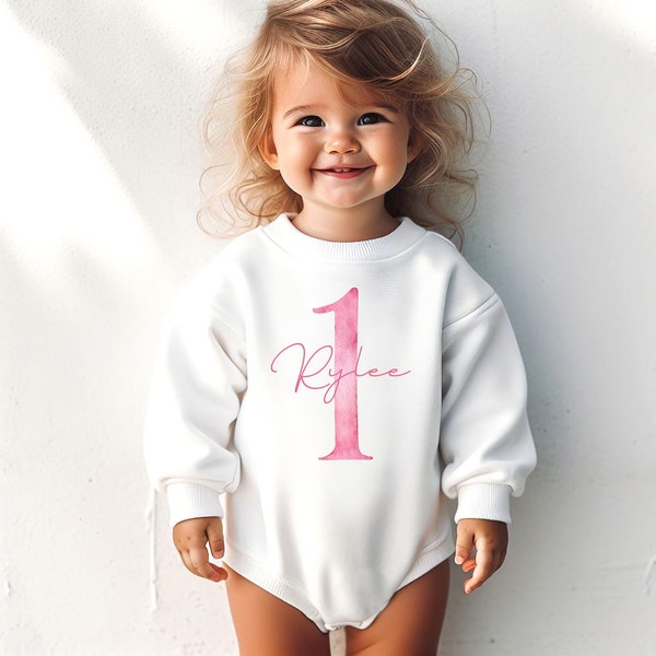 Barboteuse premier anniversaire, chemise 1er anniversaire, barboteuse ballon, tenue 1er anniversaire, barboteuse anniversaire rose, tenue d'anniversaire simple, fille rose