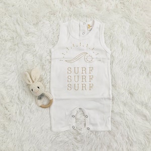 Surf, baby Surfing Shirt, Summer Shirt for baby, Summer baby top, Gender neutral, beach baby, Neutral baby gift, Baby Shower Gift, Hawaiian Romper (sleeveless)