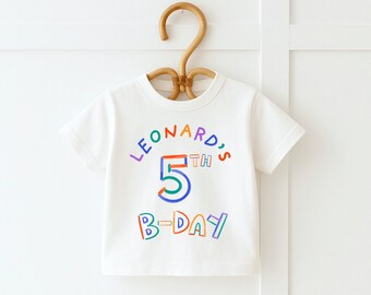 Rainbow Colors 5th Birthday Shirt, Custom Toddler Outfit, 100% Cotton Tee