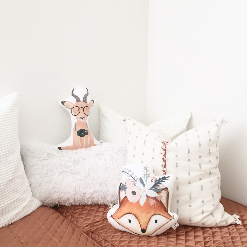 Bohemian Fox Pillow With Flower Crown, Boho Woodland Creature, Nursery Pillow, Woodland Nursery Pillow image 6