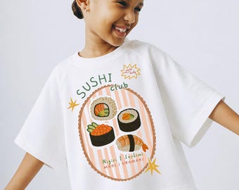 Sushi Kinder T-Shirt in Übergröße, trendiges Baggy-Shirt, Mamas kleine Sushi-Rolle, Sommer-Outfit, Gender Neutral, süßes Essen, Kind und Baby